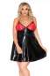 Preview: Wetlook-Chemise mit roter Spitze schwarz-rot 2-5244