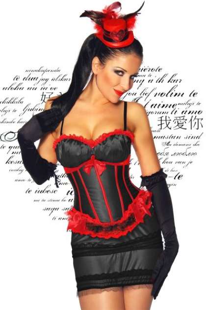 Burlesque-Corsage schwarz-rot S-11863-021