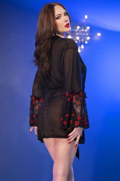 Preview: Peignoir CR4882 schwarz/rot