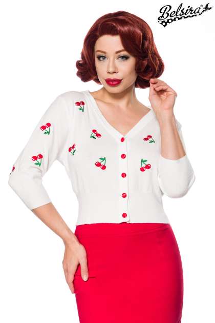 Vintage Strickjacke mit Kirschmotivstickereien
