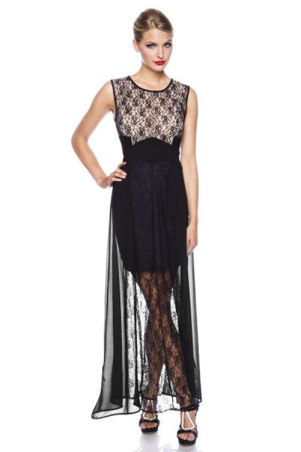 Abendkleid mit Spitze schwarz-beige 1-13519-061 Abendkleid mit Spitze schwarz-beige 1-13519-061