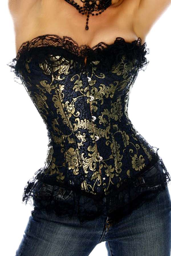 Brokat-Corsage blau-gold S-10406-053 Brokat-Corsage blau-gold S-10406-053