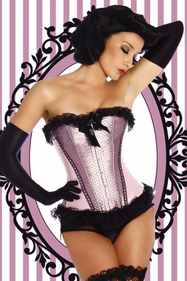 Burlesque-Satin-Corsage rosa-schwarz S-11028-016 Burlesque-Satin-Corsage rosa-schwarz S-11028-016