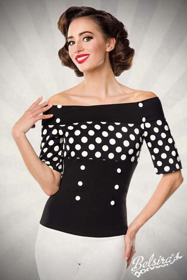 Jersey-Top schwarz-weiss-dots S-50054-241