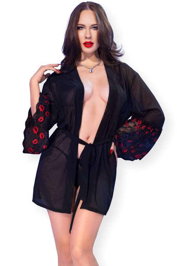 Peignoir CR4882 schwarz/rot