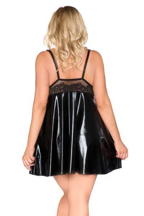 Schwarze Wetlook-Chemise mit Spitze Schwarze Wetlook-Chemise mit Spitze