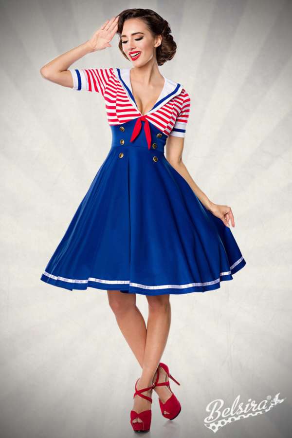 Swing-Kleid im Marinelook blau-rot-weiss S-50057-163 Swing-Kleid im Marinelook blau-rot-weiss S-50057-163