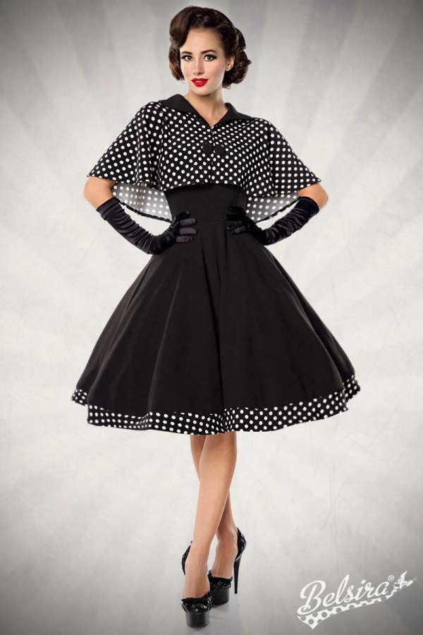Swing-Kleid mit Cape schwarz-weiss S-50050-010 Swing-Kleid mit Cape schwarz-weiss S-50050-010