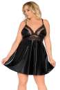 Schwarze Wetlook-Chemise mit Spitze schwarz 2-5366